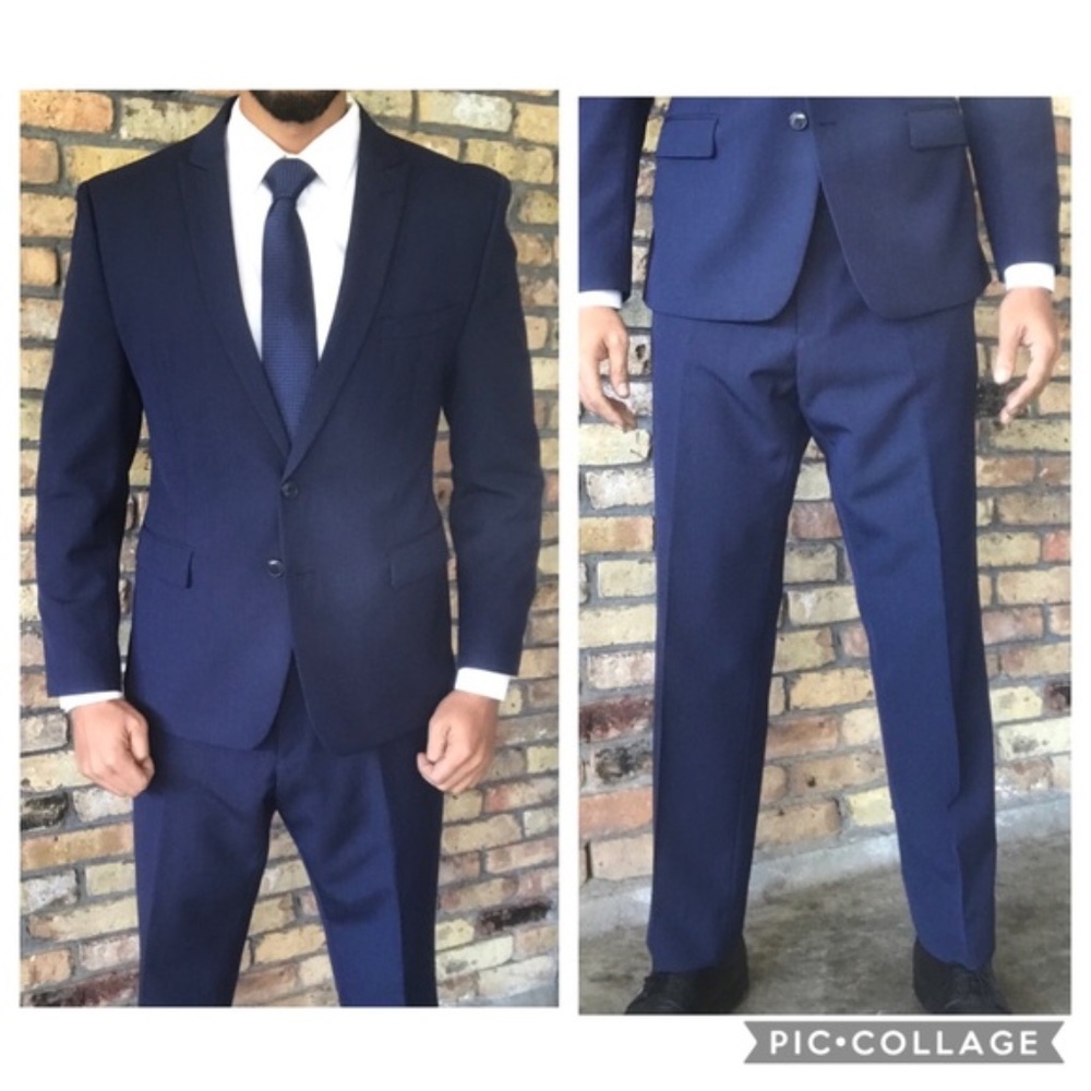 ✨ Calvin Klein Xtreme Slim Fit Navy 100% Wool Suit – 40S – Peak Lapel - Picture 2 of 7